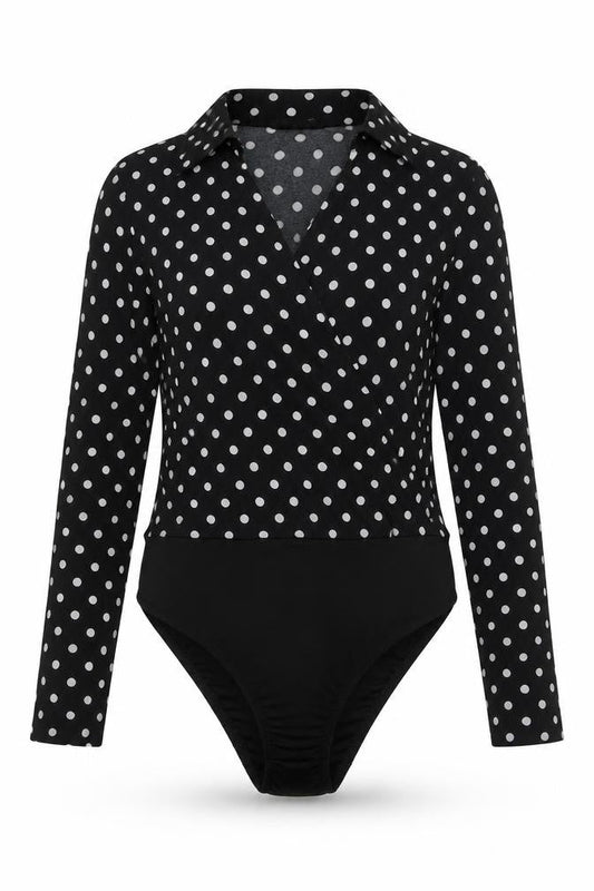 Parisian Signature Womens Black Polka Dot Polyester Bodysuit One-Piece Size 12 Snap