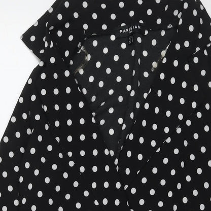 PARISIAN SIGNATURE Womens Black Polka Dot Polyester Bodysuit One-Piece Size 12 Snap
