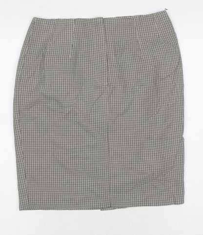 Marks and Spencer Womens Beige Check Polyester A-Line Skirt Size 10 Zip