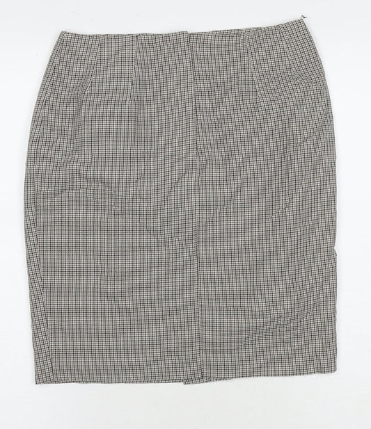 Marks and Spencer Womens Beige Check Polyester A-Line Skirt Size 10 Zip