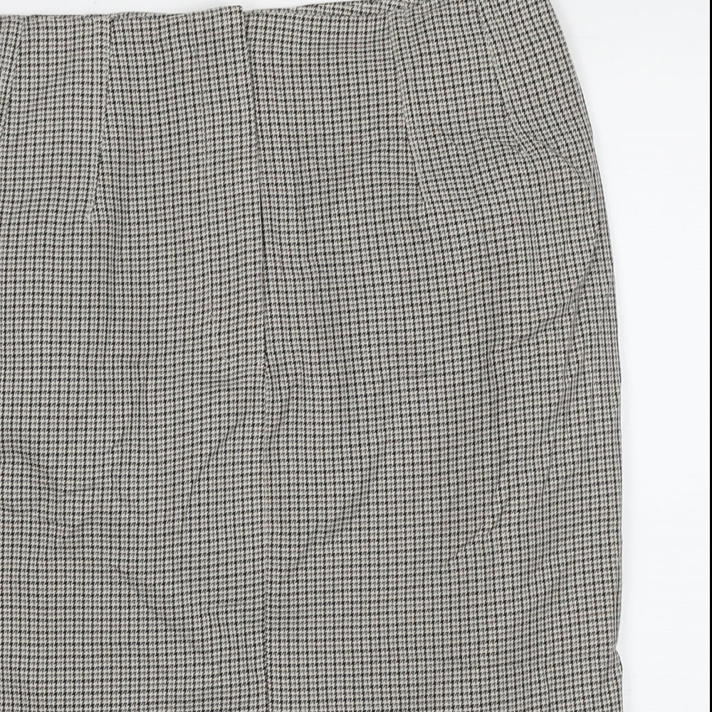 Marks and Spencer Womens Beige Check Polyester A-Line Skirt Size 10 Zip