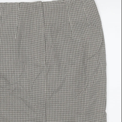 Marks and Spencer Womens Beige Check Polyester A-Line Skirt Size 10 Zip