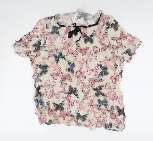 Mona Womens Beige Viscose Basic Blouse Size 20 V-Neck - Butterflies