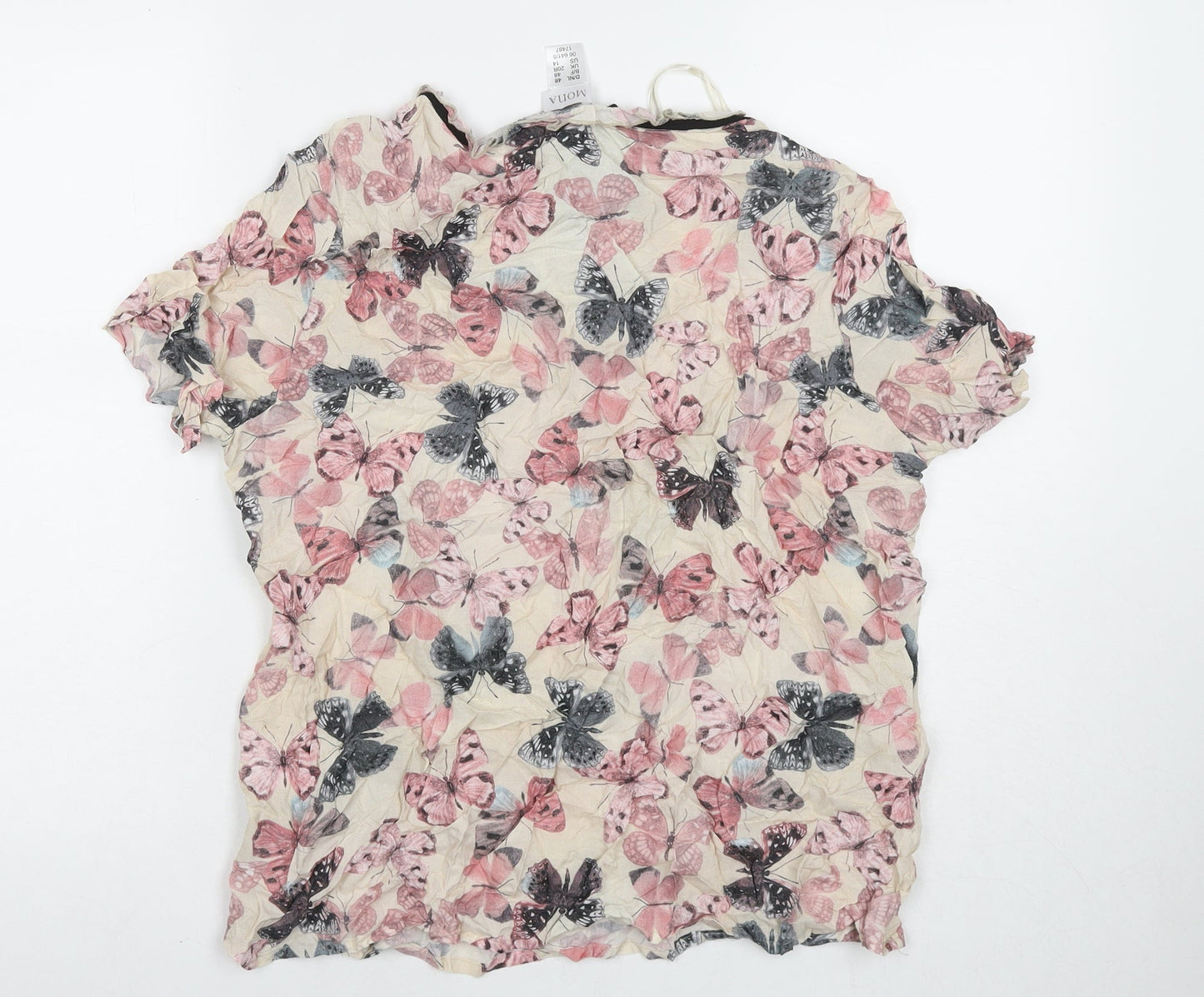 Mona Womens Beige Viscose Basic Blouse Size 20 V-Neck - Butterflies