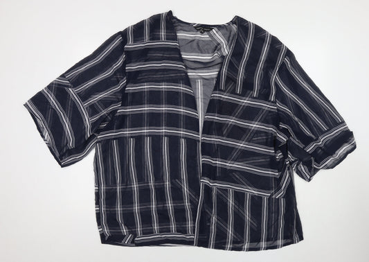 Capsule Womens Blue Striped Polyester Kimono T-Shirt Size 24 V-Neck - Beach Cover-Up