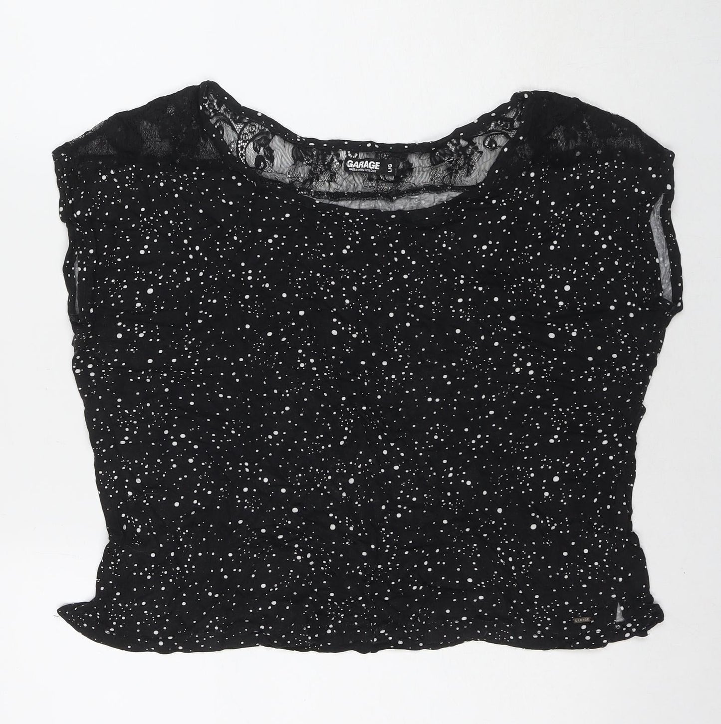 Womens UK Size L Garage Black Basic T-Shirt