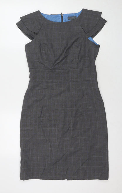 Et Vous Womens Grey Check Polyester A-Line Size 10 Boat Neck Zip