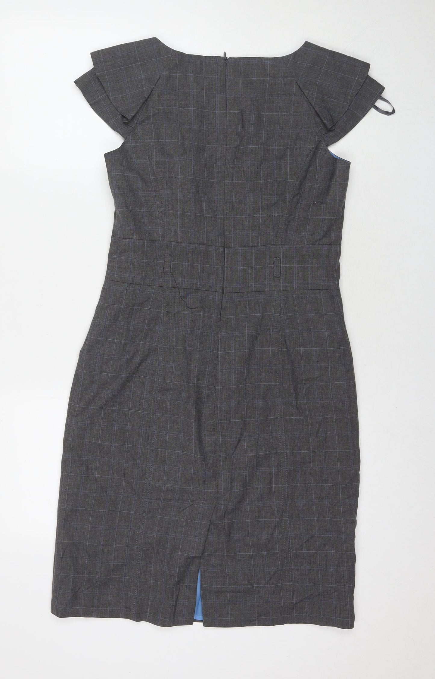 Et Vous Womens Grey Check Polyester A-Line Size 10 Boat Neck Zip