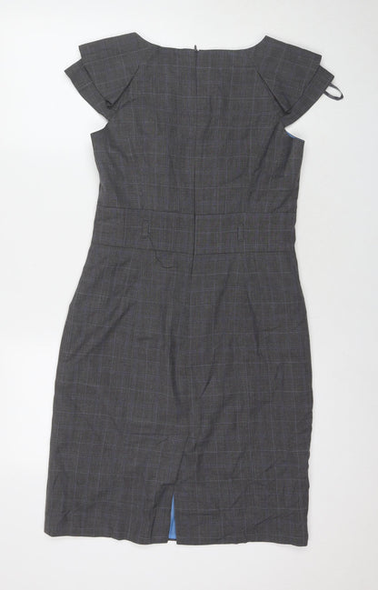 Et Vous Womens Grey Check Polyester A-Line Size 10 Boat Neck Zip