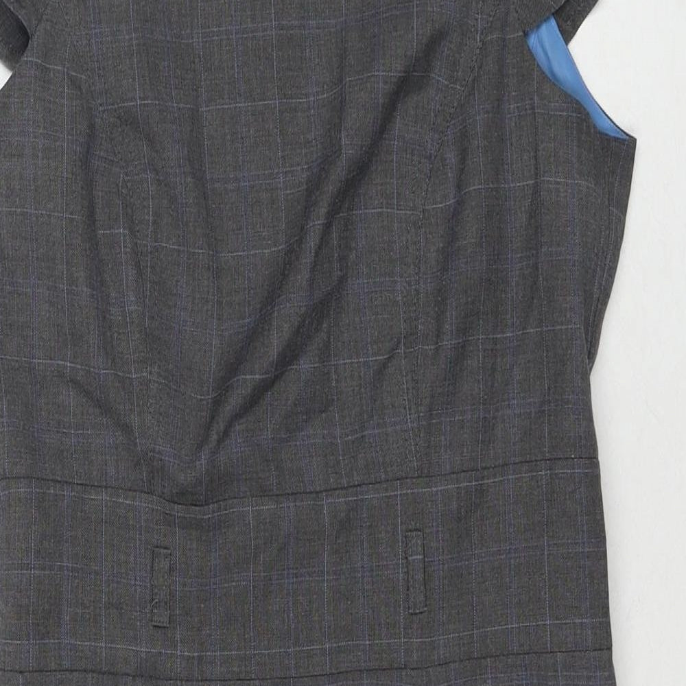 Et Vous Womens Grey Check Polyester A-Line Size 10 Boat Neck Zip