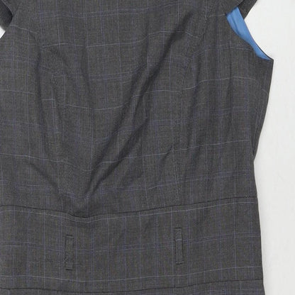 Et Vous Womens Grey Check Polyester A-Line Size 10 Boat Neck Zip