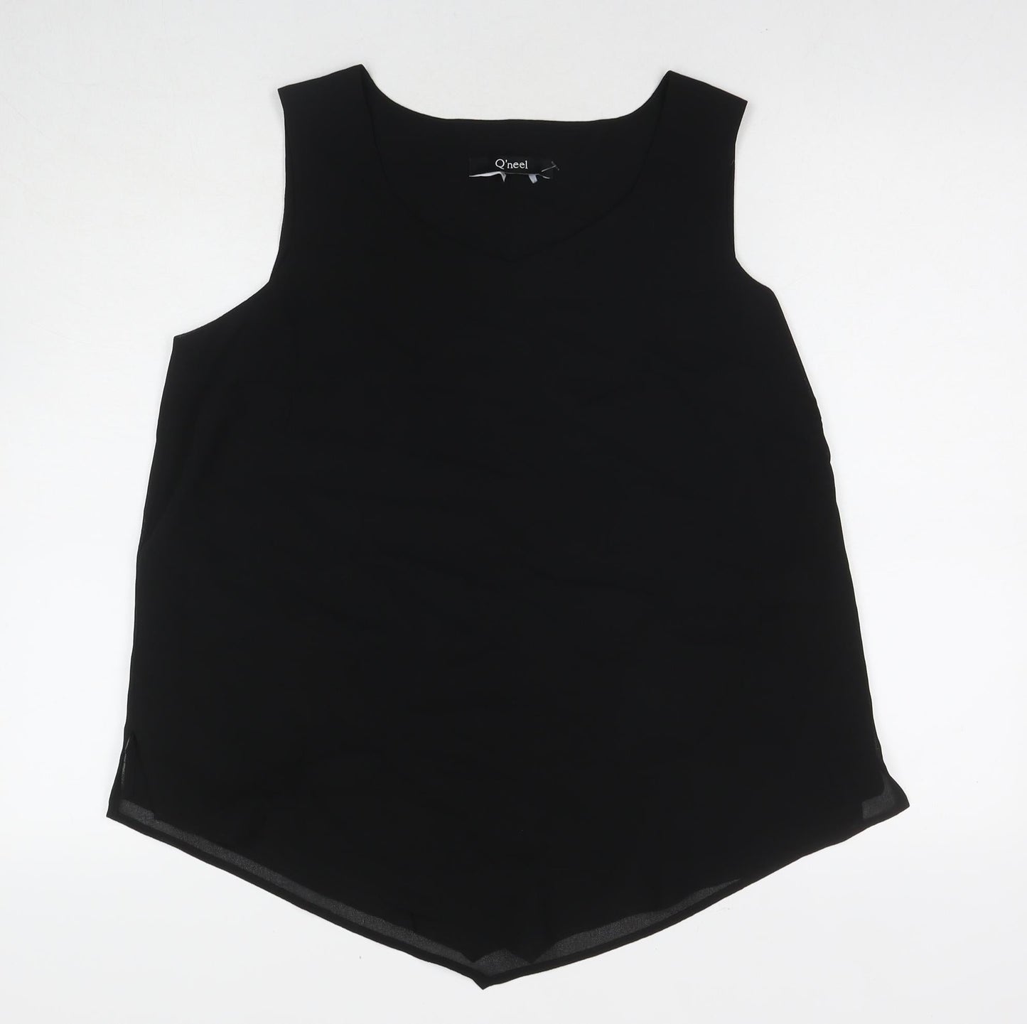 Qneel Womens Black Polyester Basic T-Shirt Size 20 V-Neck