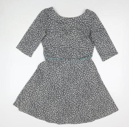 Louche Womens Grey Animal Print Polyester A-Line Size 12 Round Neck Zip