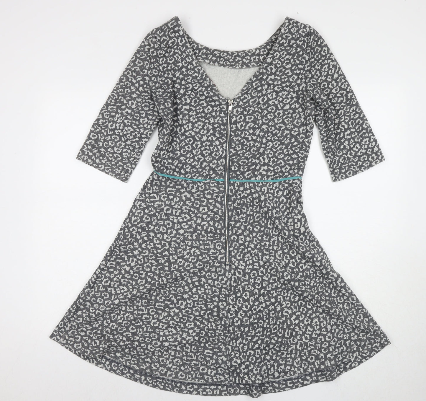 Louche Womens Grey Animal Print Polyester A-Line Size 12 Round Neck Zip