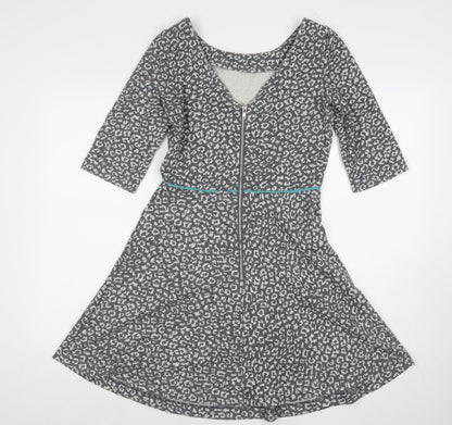 Louche Womens Grey Animal Print Polyester A-Line Size 12 Round Neck Zip