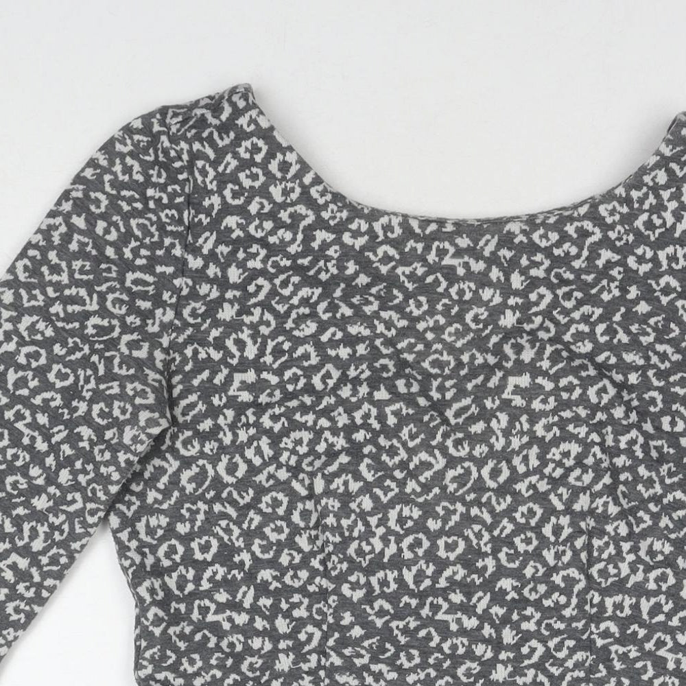 Louche Womens Grey Animal Print Polyester A-Line Size 12 Round Neck Zip