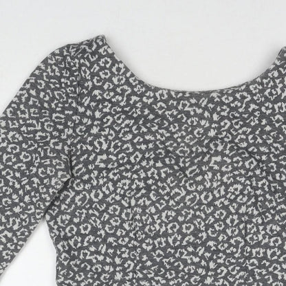 Louche Womens Grey Animal Print Polyester A-Line Size 12 Round Neck Zip
