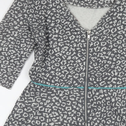 Louche Womens Grey Animal Print Polyester A-Line Size 12 Round Neck Zip