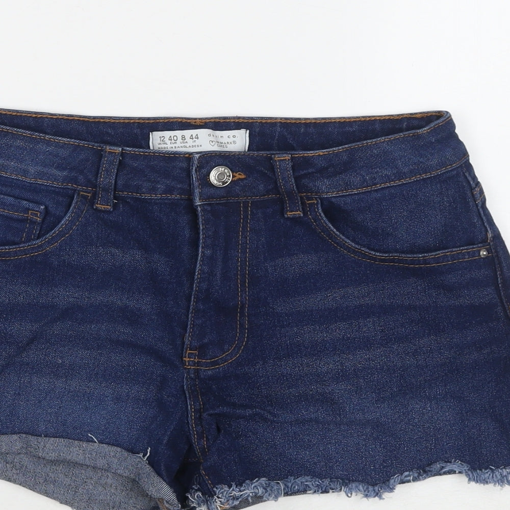 Denim & Co. Womens Blue Cotton Cut-Off Shorts Size 12 L3 in Regular Zip
