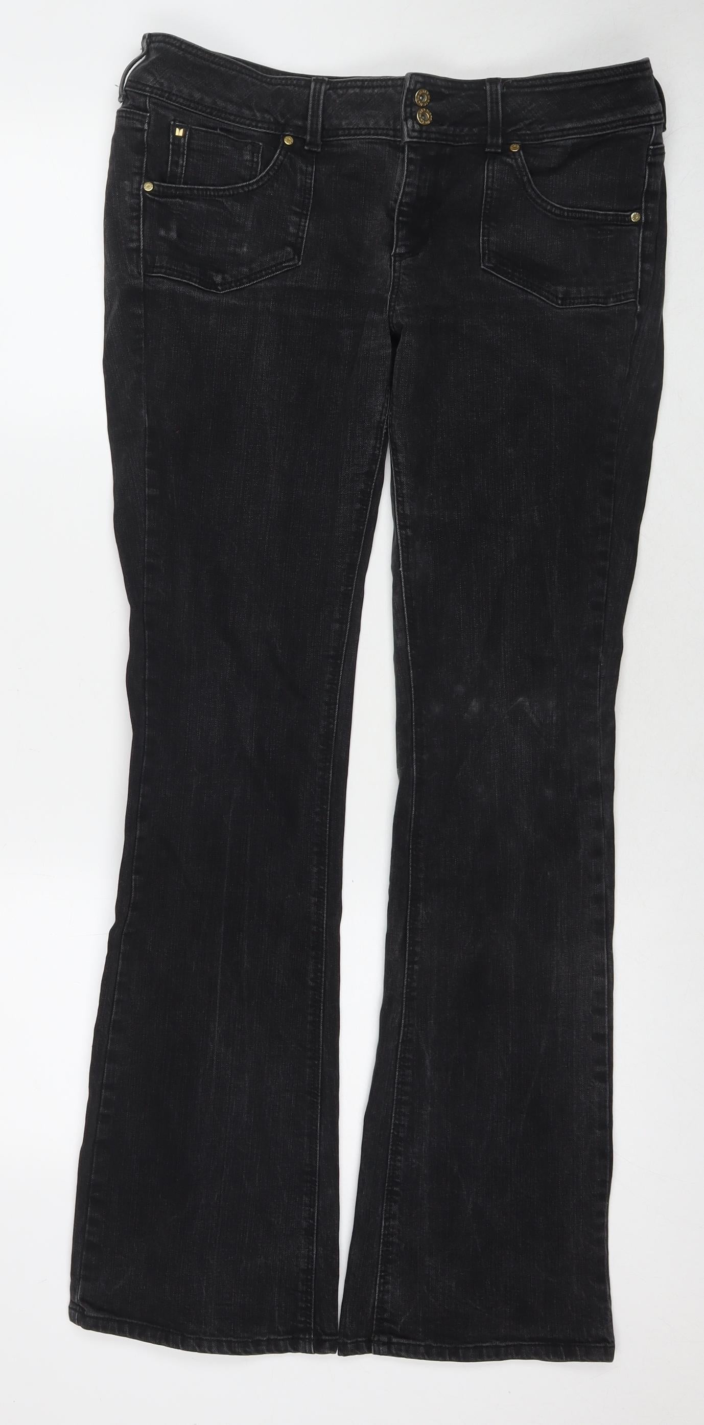 Topshop Womens Black Cotton Bootcut Jeans Size 34 in L34 in Regular Zip