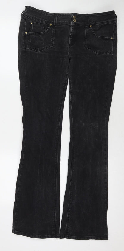 Topshop Womens Black Cotton Bootcut Jeans Size 34 in L34 in Regular Zip