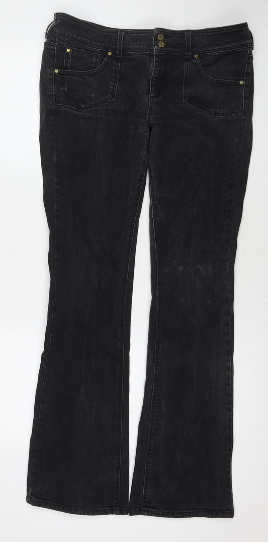 Topshop Womens Black Cotton Bootcut Jeans Size 34 in L34 in Regular Zip