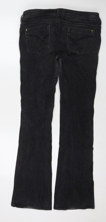 Topshop Womens Black Cotton Bootcut Jeans Size 34 in L34 in Regular Zip