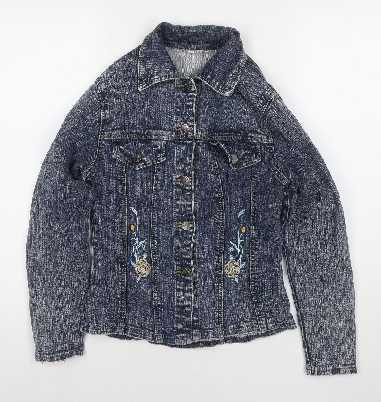 Butterfly Girls Blue Jacket Size L Button