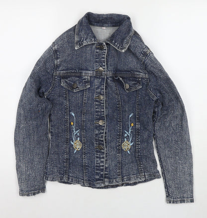 Butterfly Girls Blue Jacket Size L Button