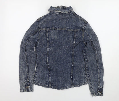 Butterfly Girls Blue Jacket Size L Button