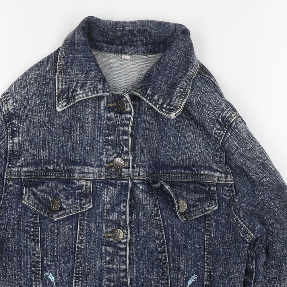 Butterfly Girls Blue Jacket Size L Button