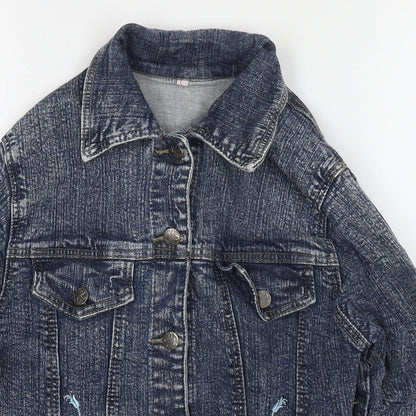 Butterfly Girls Blue Jacket Size L Button