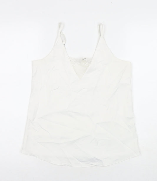 Miss Selfridge Womens White Polyester Basic Tank Size 6 V-Neck