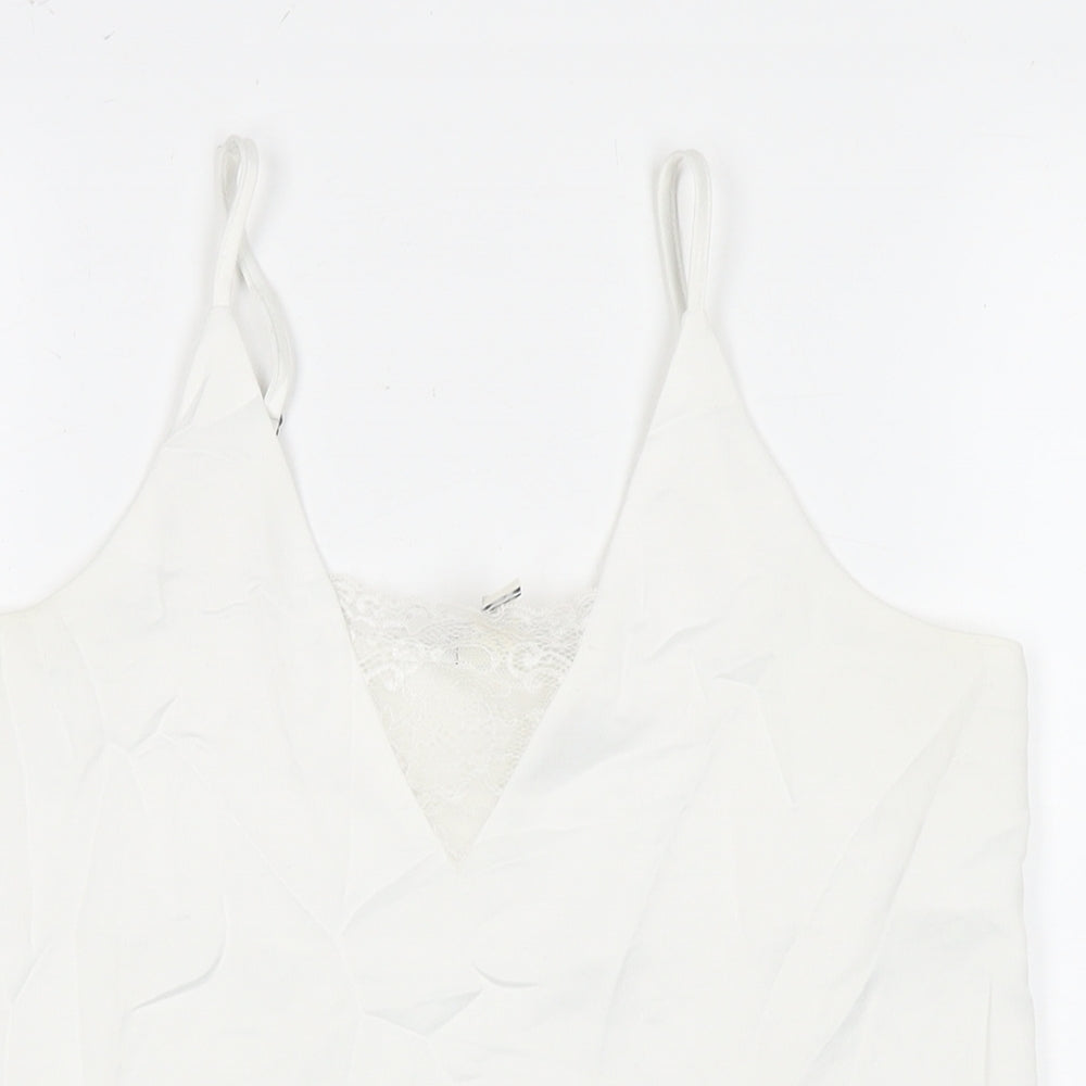 Miss Selfridge Womens White Polyester Basic Tank Size 6 V-Neck