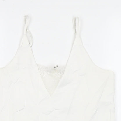 Miss Selfridge Womens White Polyester Basic Tank Size 6 V-Neck