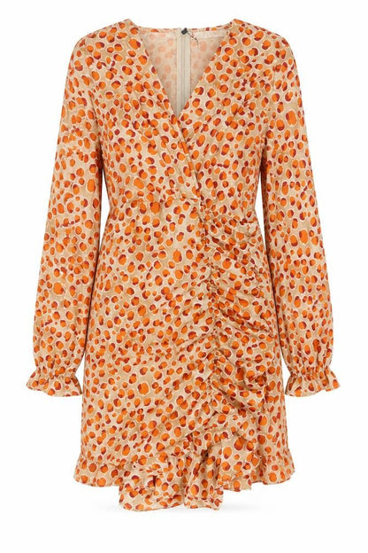IVIVI Womens Beige Geometric Polyester A-Line Size M V-Neck Zip