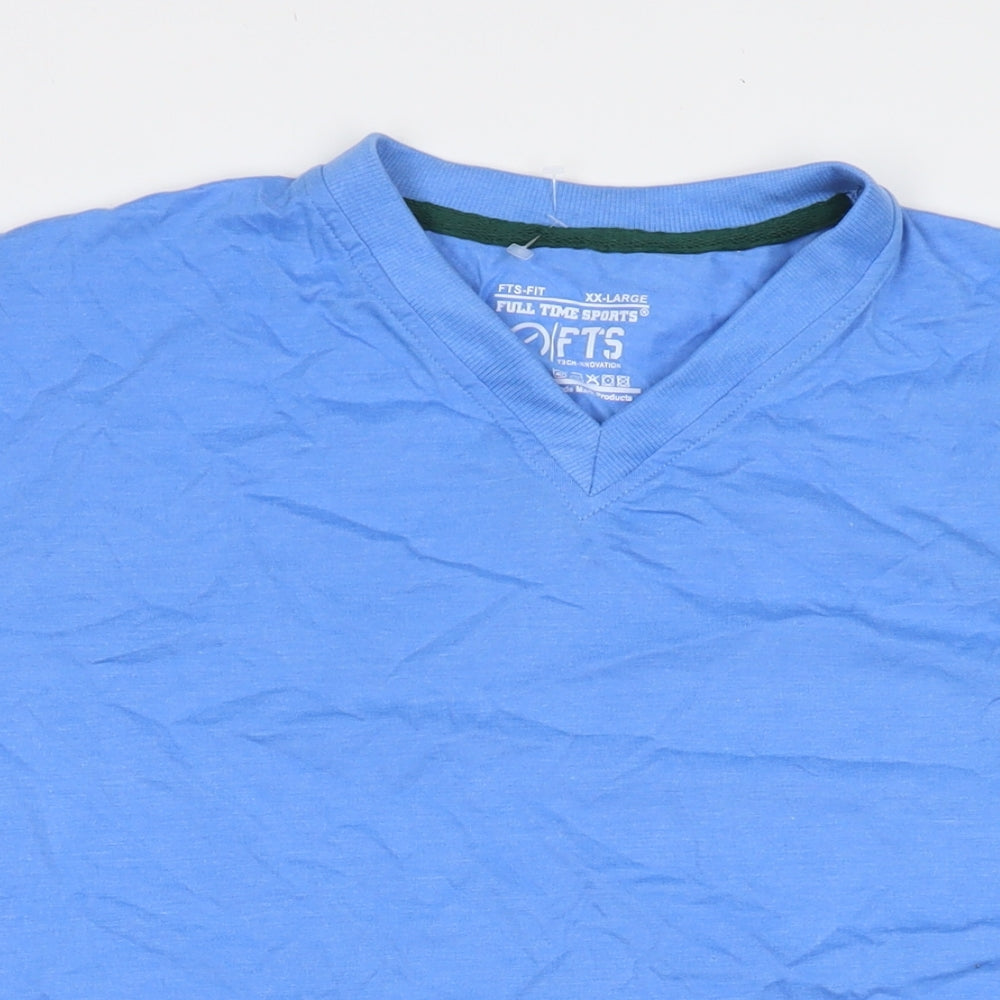 Full Time Sport Mens Blue Polyester Blend T-Shirt Size 2XL Round Neck