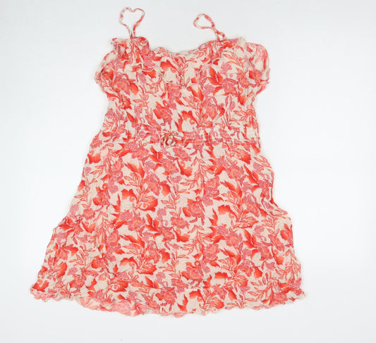 Debenhams Womens Red Floral Viscose Tank Dress Size M V-Neck Pullover