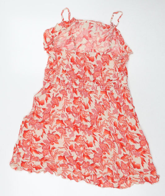 Debenhams Womens Red Floral Viscose Tank Dress Size M V-Neck Pullover