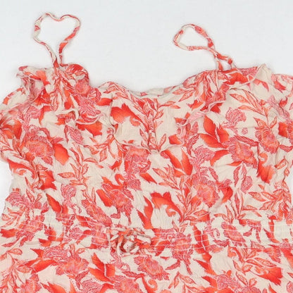 Debenhams Womens Red Floral Viscose Tank Dress Size M V-Neck Pullover