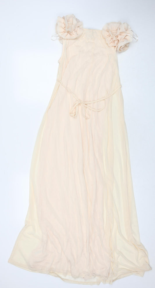 H&M Womens Beige Polyester Maxi Size XS Scoop Neck Pullover
