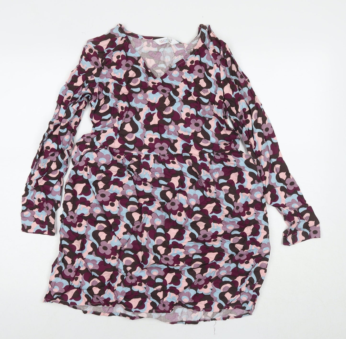 Compania Fantastica Womens Purple Floral Viscose A-Line Size XS Round Neck Pullover