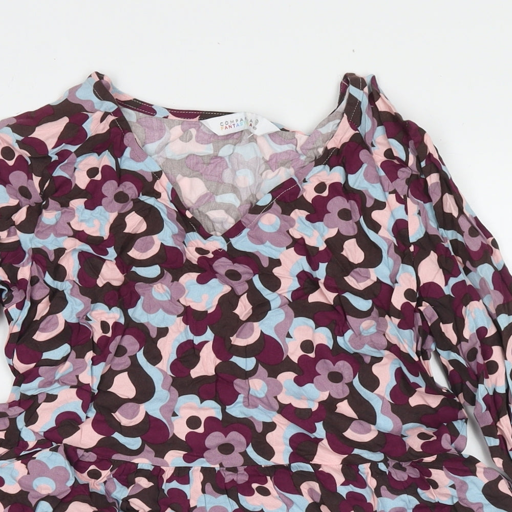 Compania Fantastica Womens Purple Floral Viscose A-Line Size XS Round Neck Pullover
