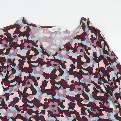 Compania Fantastica Womens Purple Floral Viscose A-Line Size XS Round Neck Pullover