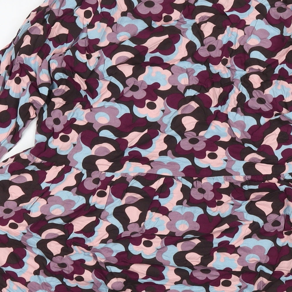 Compania Fantastica Womens Purple Floral Viscose A-Line Size XS Round Neck Pullover