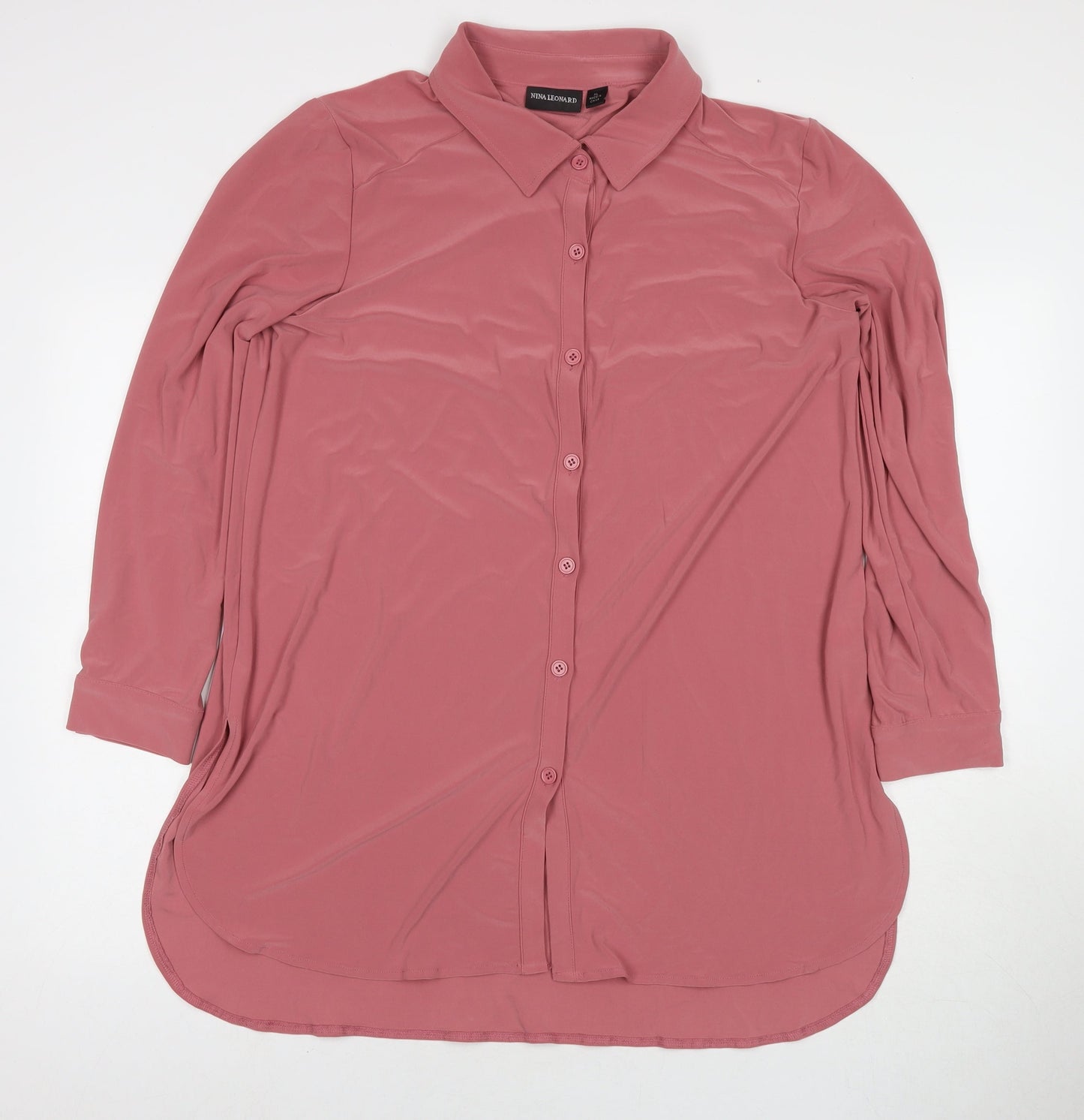 Womens UK Size XL Nina Leonard Pink Basic Button-Up