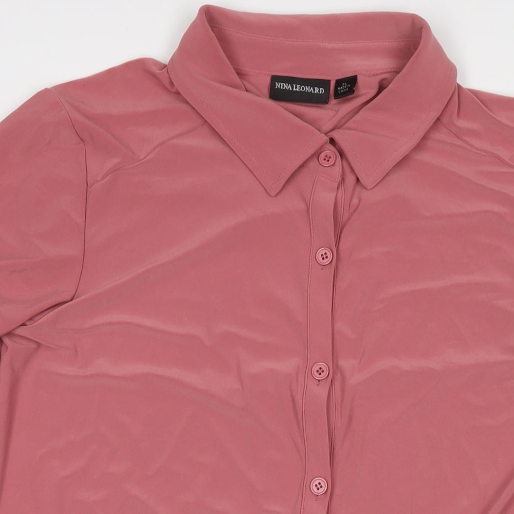 Womens UK Size XL Nina Leonard Pink Basic Button-Up