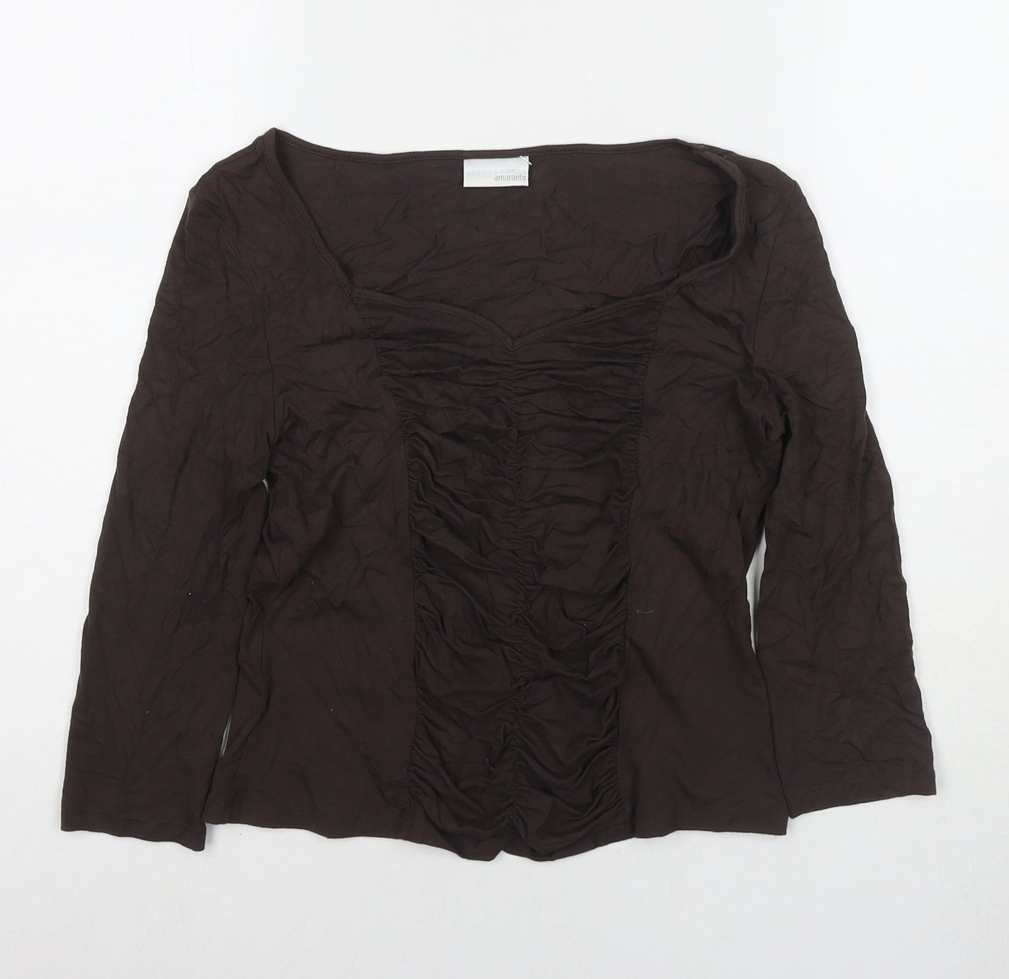 Womens UK Size 12 AMARANTO Brown Basic Blouse