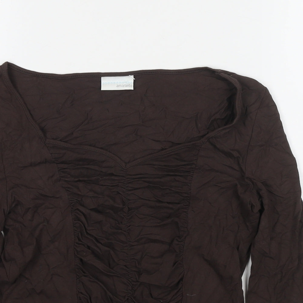 Womens UK Size 12 AMARANTO Brown Basic Blouse
