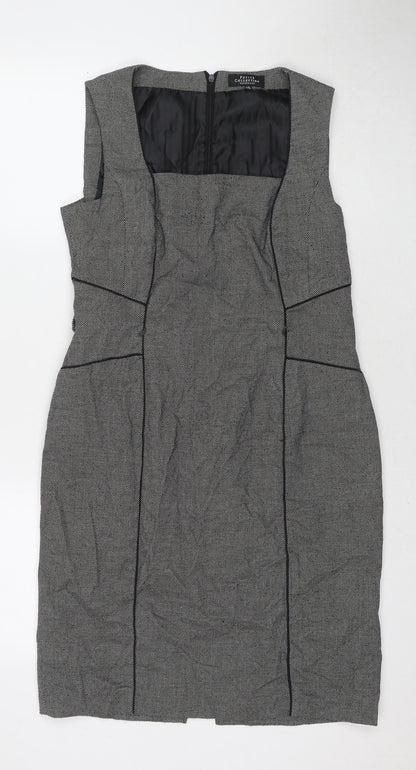 Debenhams Womens Grey Geometric Polyester A-Line Size 12 Round Neck Zip